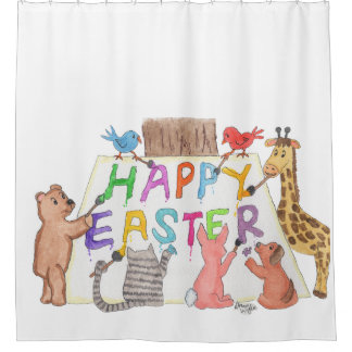 Rideaux De Douche Easter Greeting Painted by Animals