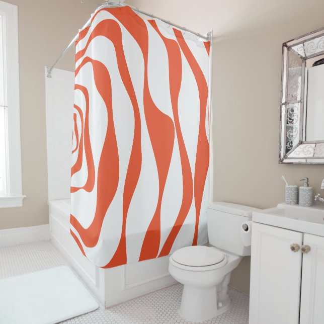 Rideaux De Douche Ebb et flux 4 en orange et blanc (En situation)
