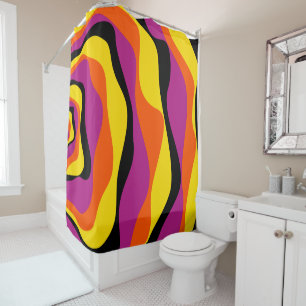 Rideaux De Douche Ebb et flux 4 - Noir, rose, orange et jaune