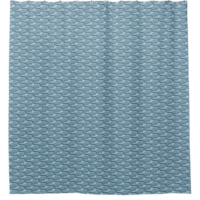 Rideaux De Douche Échelle de poisson scolaire Motif bleu (Devant)