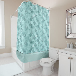Rideaux De Douche Échelle Mermaid Luxe   Monnaie de mer vert Aqua Sh