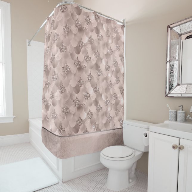 Rideaux De Douche Échelle Mermaid Posh | Dusty Terracotta Peach Shee (En situation)