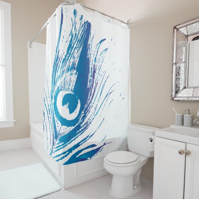 Rideaux De Douche Éclaboussure bleue pourpre de plume de paon (En situation)