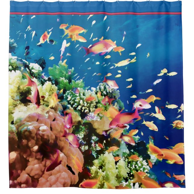 Rideaux De Douche École des poissons tropicaux en récif d'océan (Devant)