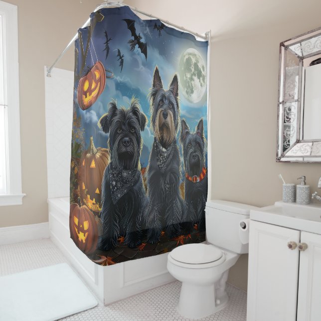 Rideaux De Douche Ecosse Terrier Halloween Éffrayant (En situation)