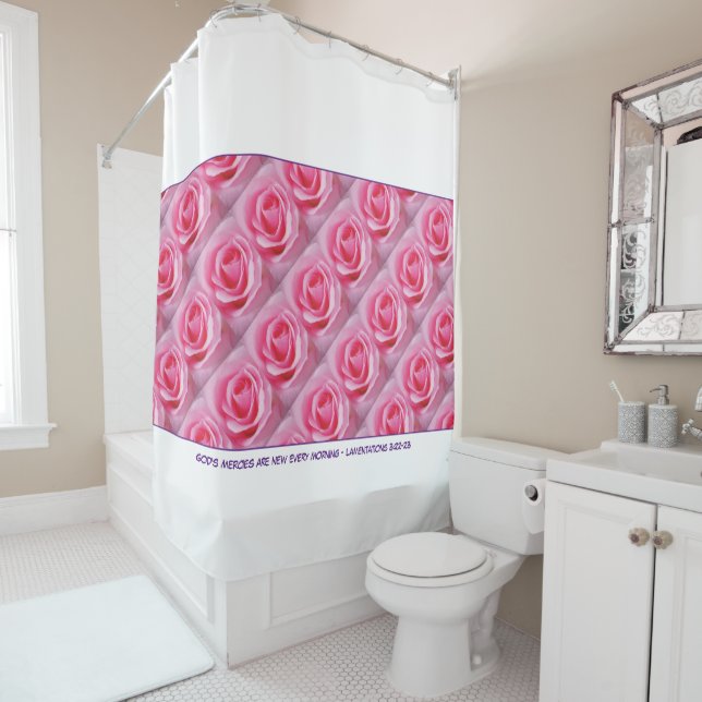Rideaux De Douche Écriture personnalisée rose rose (En situation)