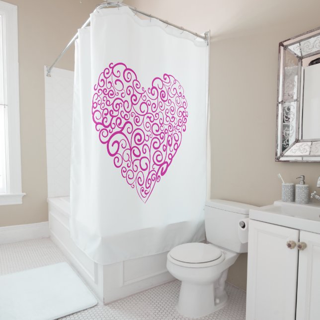 Rideaux De Douche Écriture spirale coeur rose pour la Saint Valentin (En situation)