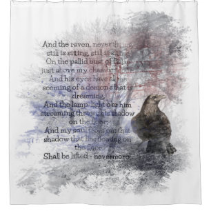 Rideaux De Douche Edgar Allan Poe Le Corbeau Poème Corbeau Aquarelle