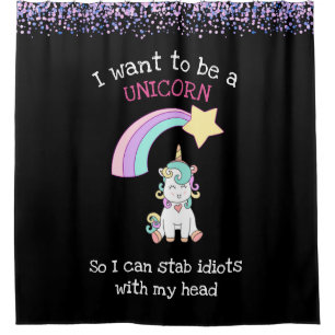 Rideaux De Douche Edgy Unicorn avec arc en ciel et Confetti Funny