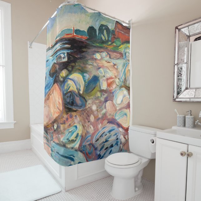 Rideaux De Douche Edvard Munch - Rive avec Maison Rouge (En situation)
