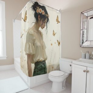 Rideaux De Douche Élégance Douce dans une Danse de Papillon