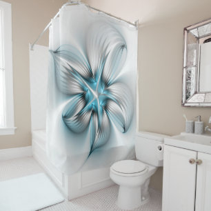 Rideaux De Douche Élégance florale Art moderne Abstrait bleu fractal