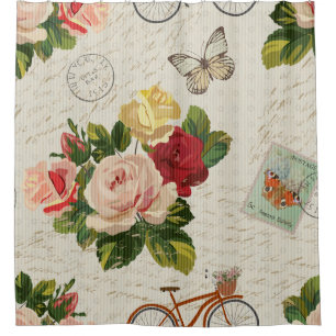 Rideaux De Douche Elégance florale vintage, papillon