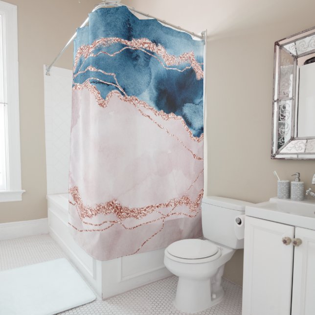 Rideaux De Douche Élégance mystique | Turquoise Bleu et Rose Or Agat (En situation)