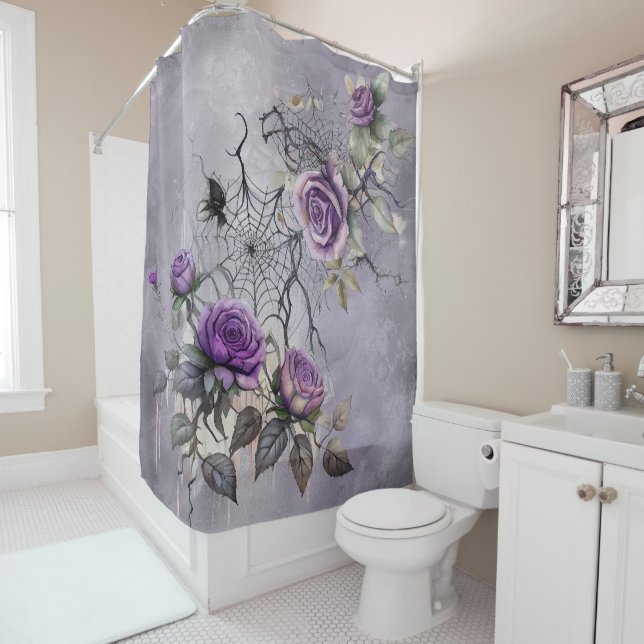 Rideaux De Douche Élégance Spiderweb | Déplaisant Beau Rose Floral (En situation)