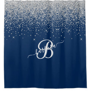 Rideaux De Douche Élégant 3 Couleurs Monogramme Bleu Argent Éperche