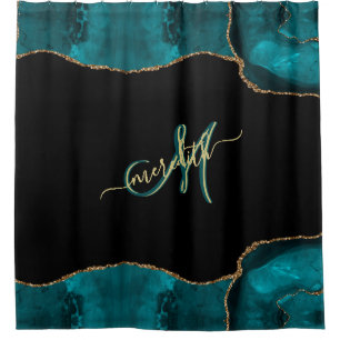 Rideaux De Douche Élégant 3 couleurs Monogramme Turquoise Black Gold