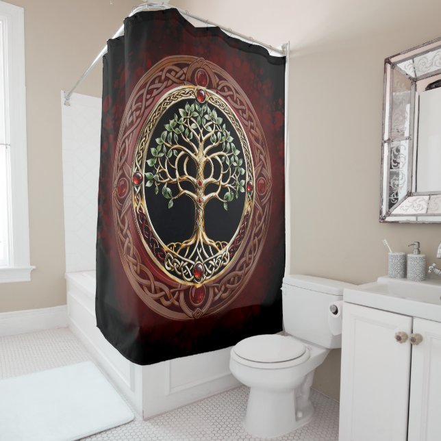 Rideaux De Douche Élégant arbre noble de vie avec noeud celtique. (En situation)