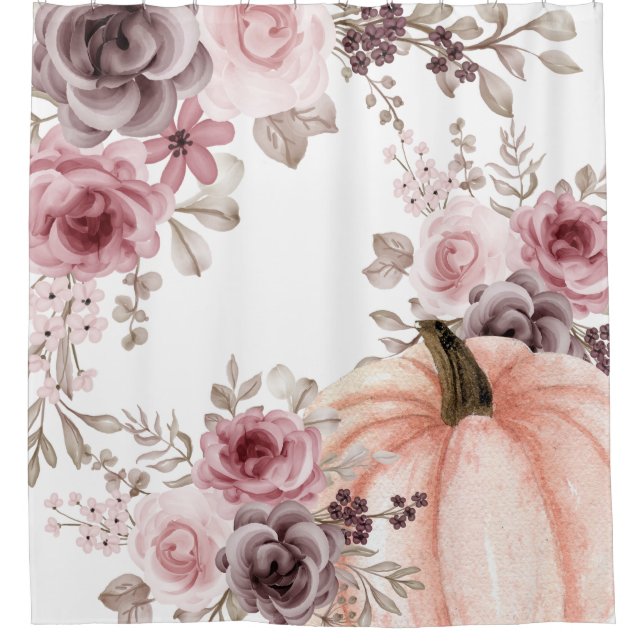 Rideaux De Douche Elégant automne Citrouille floral Neutres Aquarell (Devant)