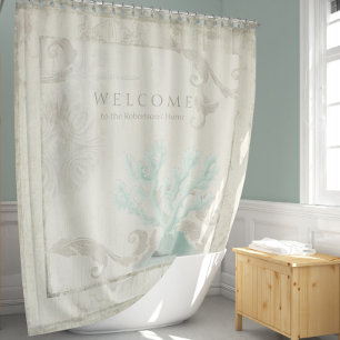 Rideaux De Douche Elégant Beach Cottage Seashells Aqua Blue Coral