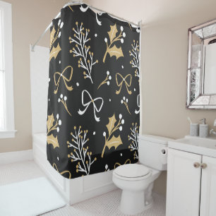 Rideaux De Douche Elegant Black Mistletoe et Ribbon Christmas