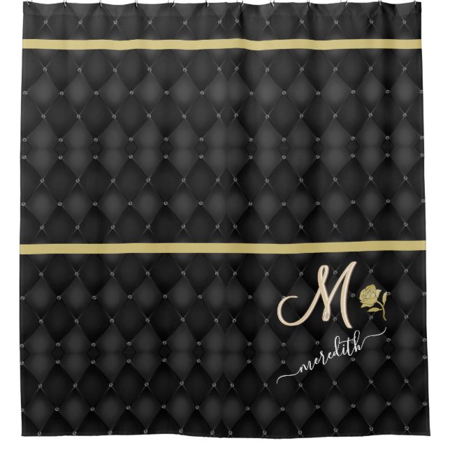 Rideaux De Douche Élégant Black Motif Gold Band Monogramme personnal (Devant)