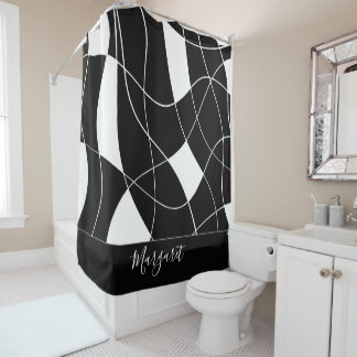 Rideaux De Douche Elegant black &white abstract monogram name