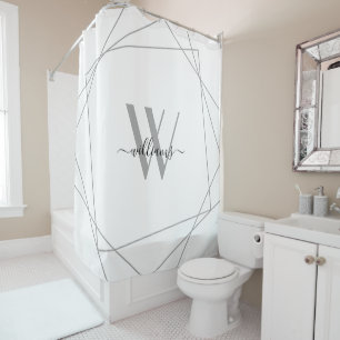 Rideaux De Douche Élégant blanc gris argenté Monogramme Nom géom