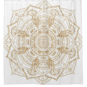 Rideaux De Douche Elégant blanc & or Mandala conception main dessin
