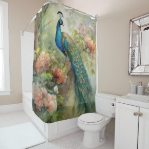 Rideaux De Douche Elégant bleu Vintage vert paon rose Fleurs