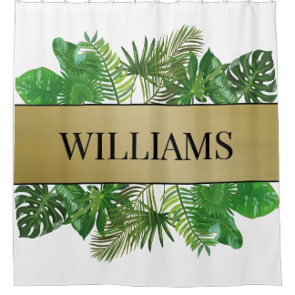 Rideaux De Douche Elégant Botanique Vert Faux Gold Palm Leaf
