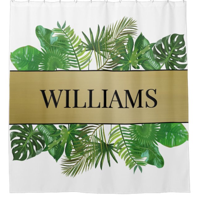 Rideaux De Douche Elégant Botanique Vert Faux Gold Palm Leaf (Devant)