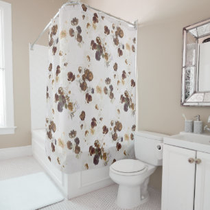 Rideaux De Douche Elégant chic Beige Brown Rose Floral Toile