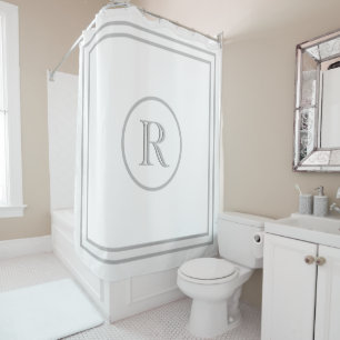 Rideaux De Douche Élégant chic blanc gris Trim Personnalisé Monogram