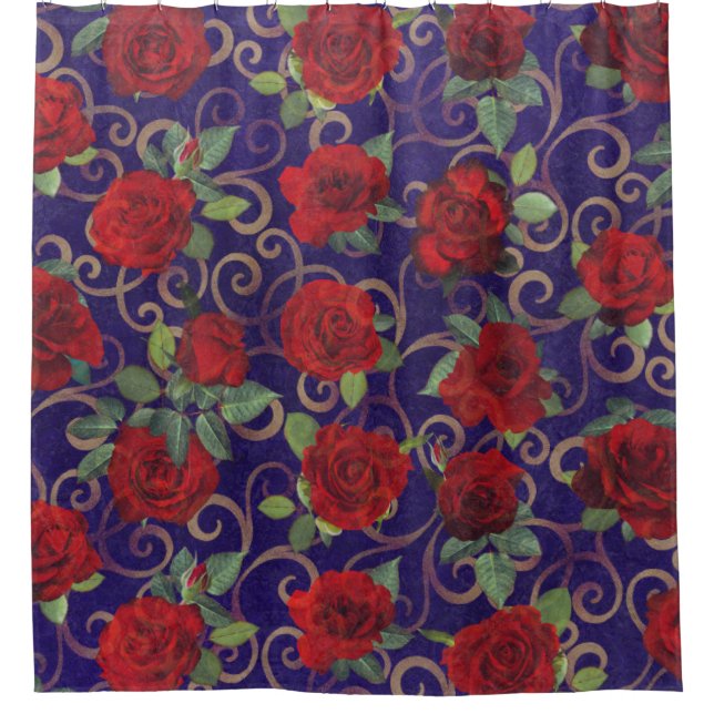 Rideaux De Douche Elégant Classy Gold Damask Vintage Rouge Rose viol (Devant)