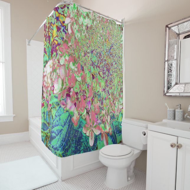 Rideaux De Douche Élégant Corail et Chartreuse Limelight Hydrangea (En situation)