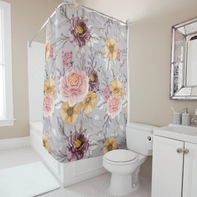 Rideaux De Douche Élégant floral rose moderne   (En situation)