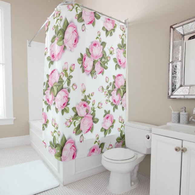 Rideaux De Douche Élégant floral rose simple (En situation)