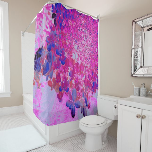 Rideaux De Douche Elégant Fuchsia et bleu foncé Limelight Hydrangea (En situation)