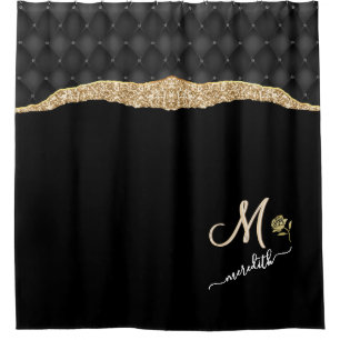 Rideaux De Douche Elegant Gold Black Custom Monogramme Nom Rose