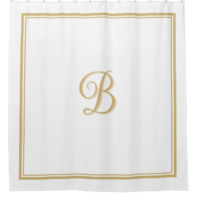 Rideaux De Douche Elegant Gold Double Border Script Monogram  (Devant)