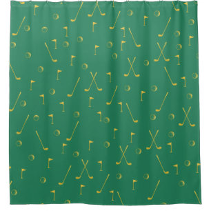 Rideaux De Douche Elégant Gold Motif Golfer Green