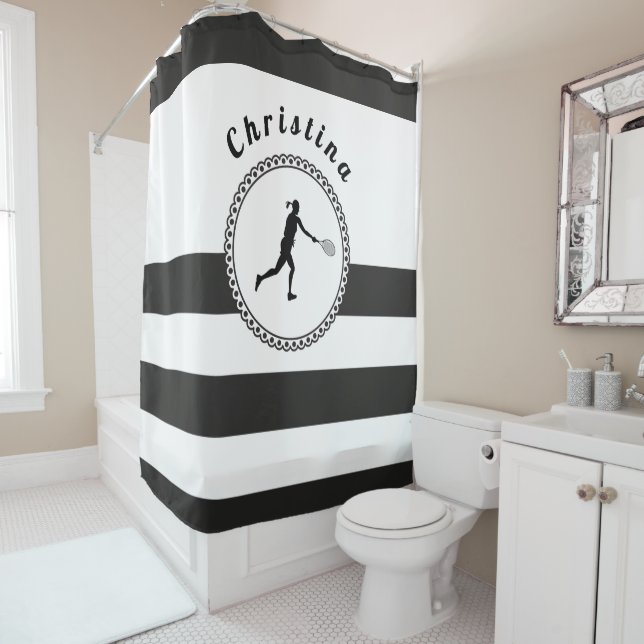 Rideaux De Douche Élégant Joueur Design de Tennis Entraîneur Personn (En situation)