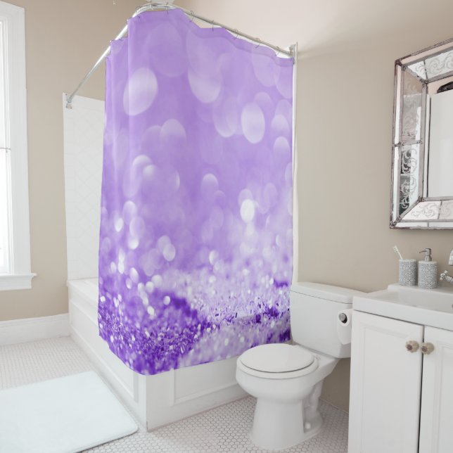 RIDEAUX DE DOUCHE ÉLÉGANT LAVENDER PURPLE PATTERNEL SHOWER CURTAIN (En situation)