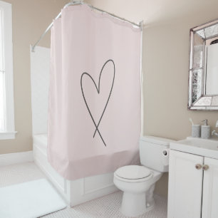 Rideaux De Douche Elegant Line Art Heart Wedding Blush Pink