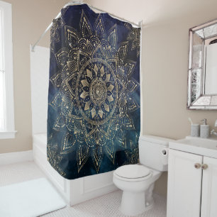 Rideaux De Douche Elégant Mandala Gold Blue Galaxy
