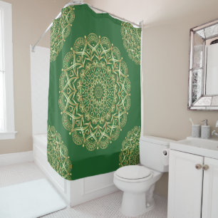 Rideaux De Douche Elégant Mandala Vert et Or