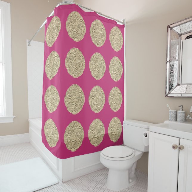 Rideaux De Douche Elégant médaillon rose fuschia art nouveau or (En situation)