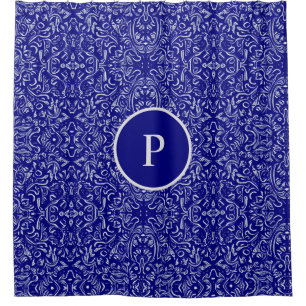 Rideaux De Douche Elégant modèle bleu marine et gris Damas
