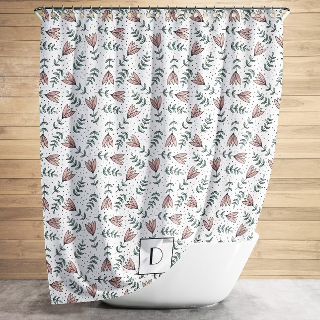 Rideaux De Douche Élégant modèle floral rose monogramme (Elegant Monogram Pink Floral Pattern Shower Curtain)